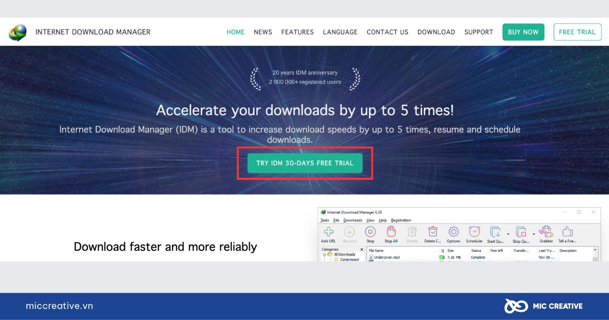 Chọn Try IDM 30-days free trial