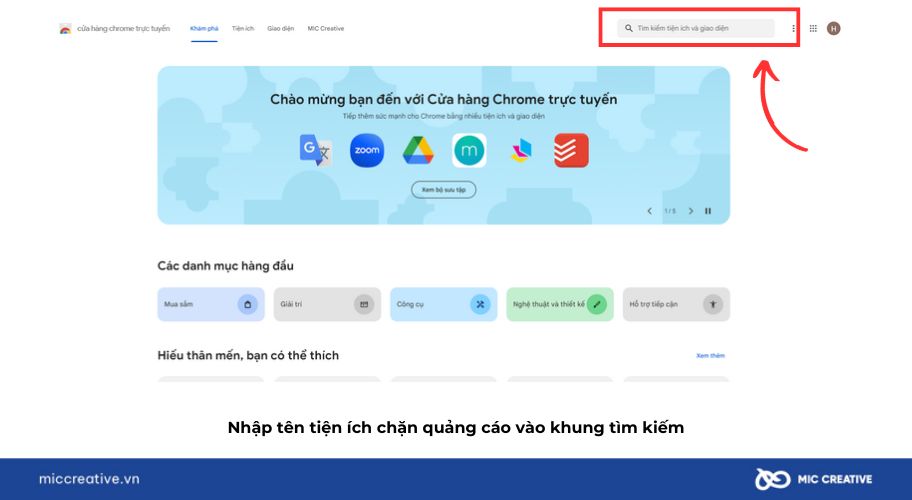 Nhập tên tiện ích chặn quảng cáo vào khung tìm kiếm