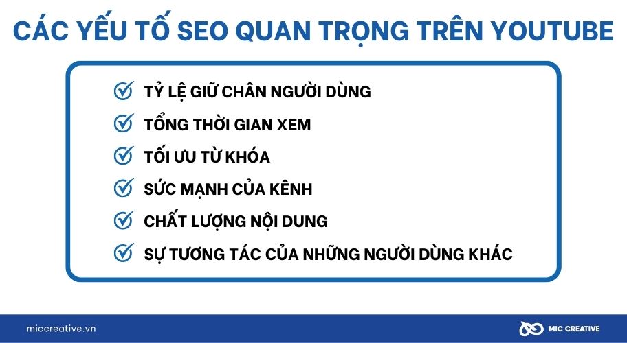 Các yếu tố SEO quan trọng trên Youtube