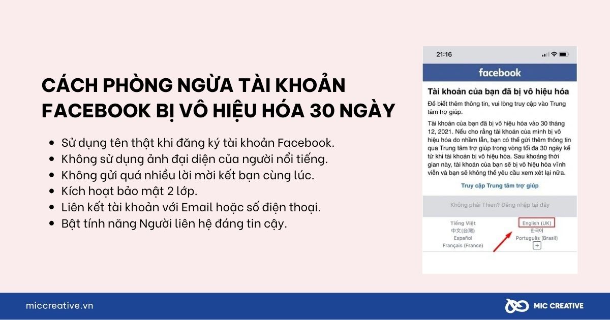 Phòng tránh tài khoản Facebook bị vô hiệu hóa 30 ngày