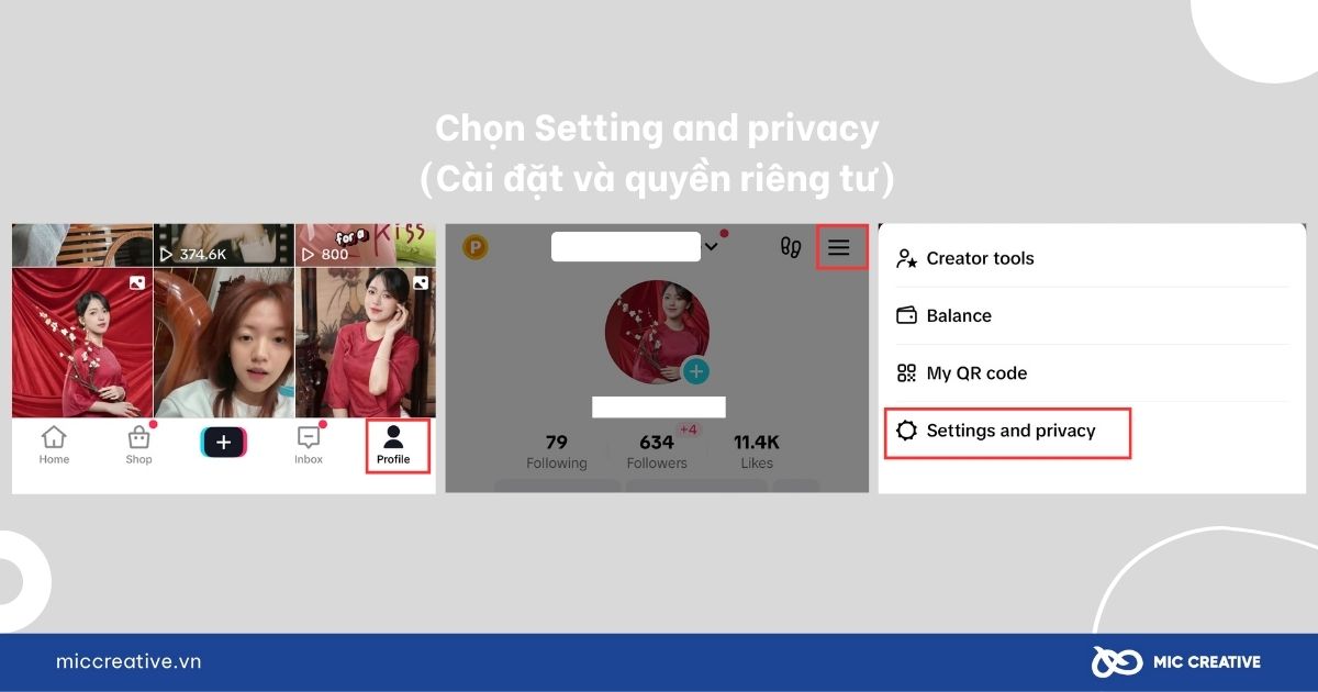 Chọn Setting and privacy