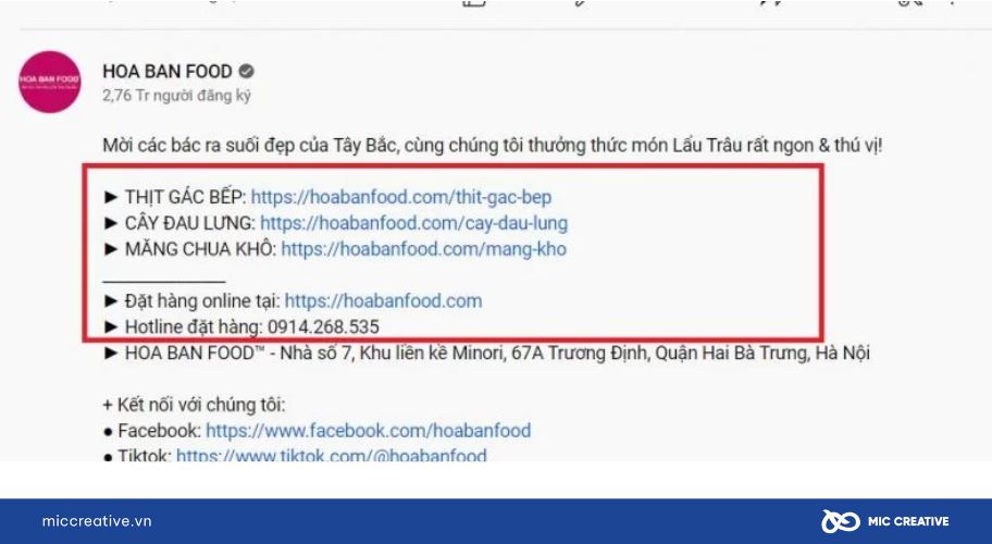 Bạn có thể gắn link Website trên mô tả Video