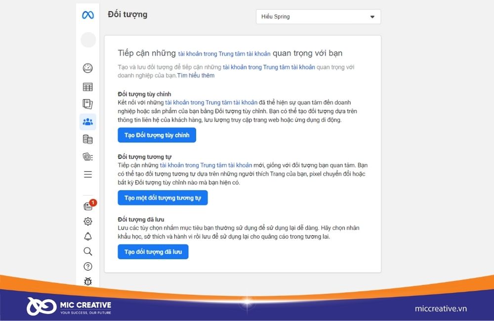 Mục đối tượng trong trình quản lý quảng cáo Facebook