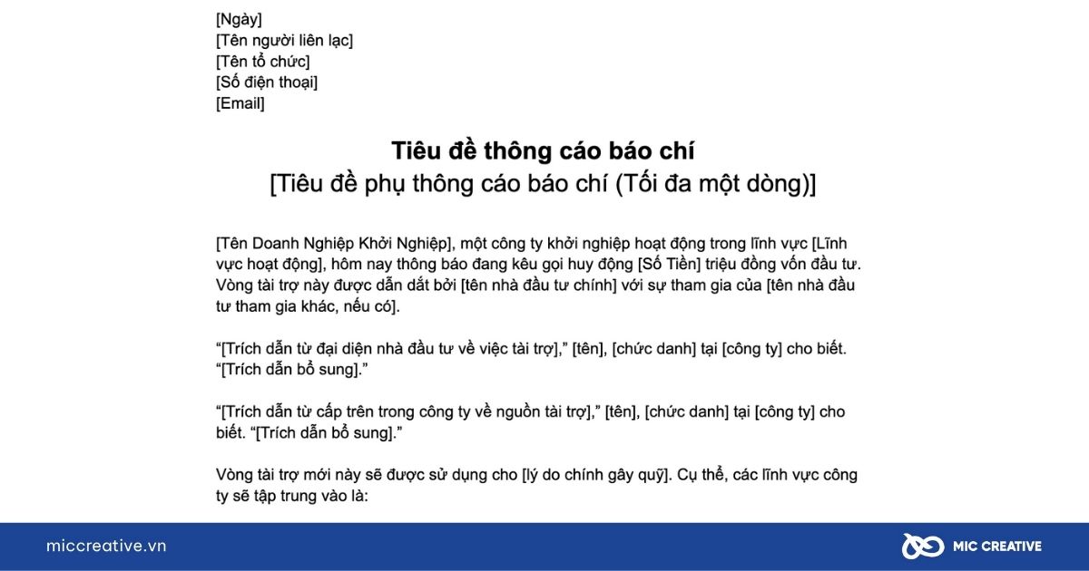 Mẫu thông cáo báo chí gây quỹ khởi nghiệp