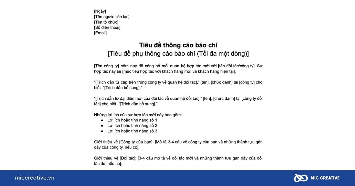 Mẫu thông cáo báo chí ra mắt sản phẩm mới