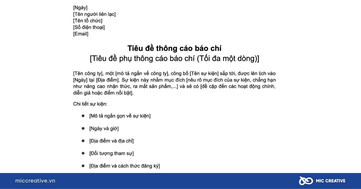 Mẫu thông cáo báo chí sự kiện hay