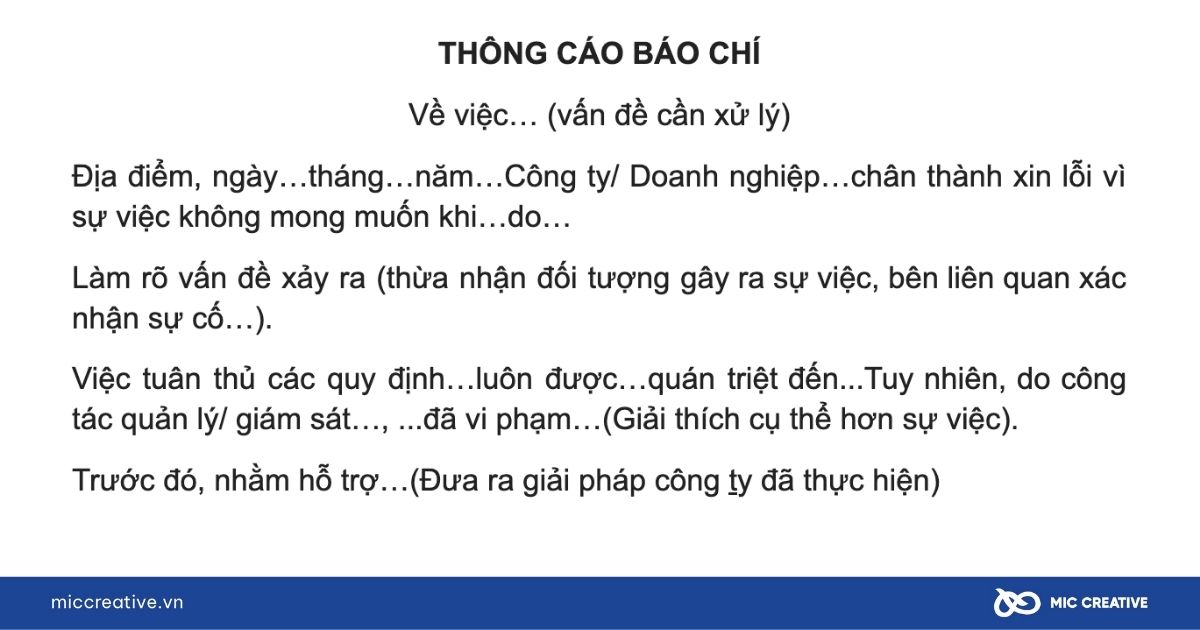 Mẫu thông cáo báo chí xử lý khủng hoảng