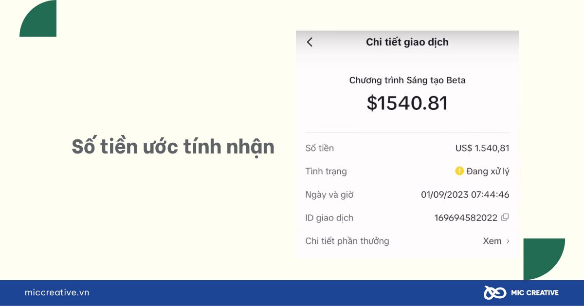 Số tiền được tổng hợp vào ngày 01 hàng tháng