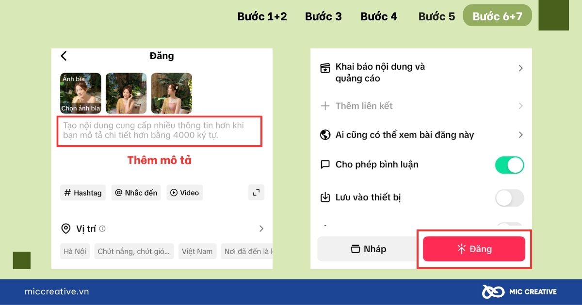 Thêm mô tả và đăng bài