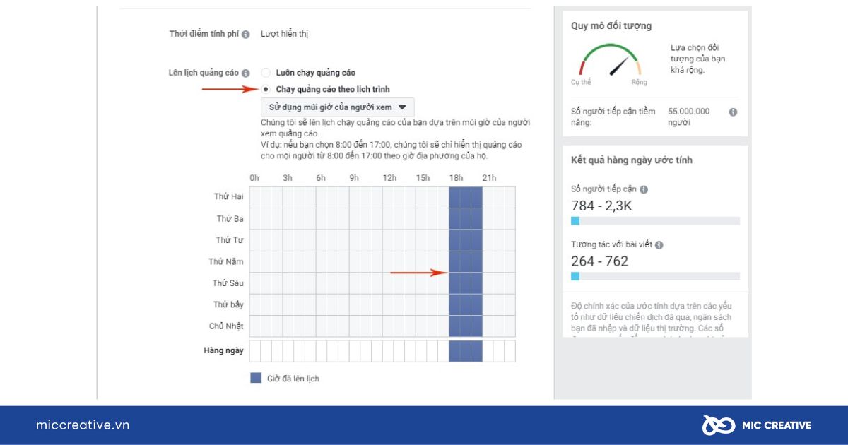 Thiết lập khung giờ quảng cáo Facebook