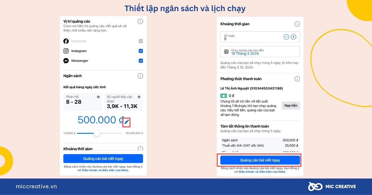 Lập ngân sách và lịch chạy