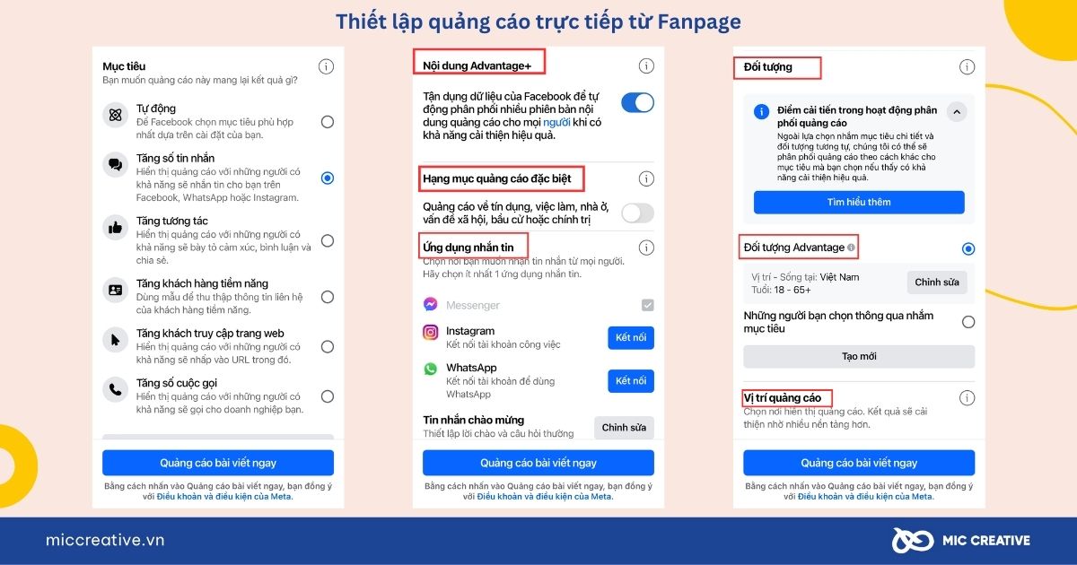 Thiết lập quảng cáo trực tiếp từ Fanpage