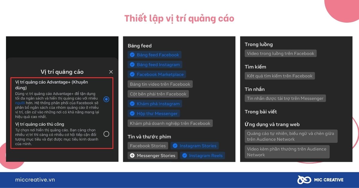 Thiết lập vị trí quảng cáo