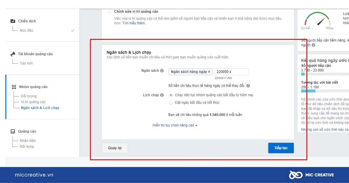 Cài đặt ngân sách quảng cáo trong Facebook Ads