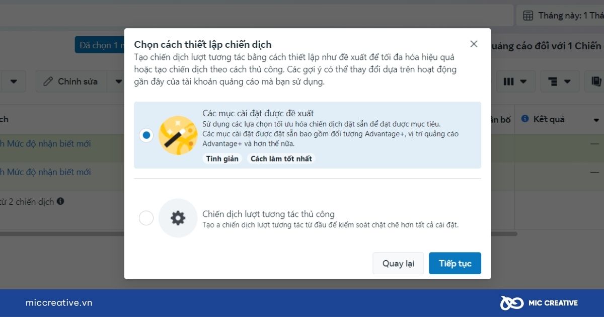 Chọn cách thiết lập chiến dịch