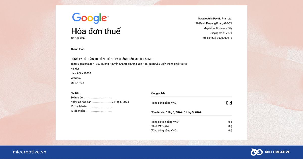 Hoá đơn Google Ads