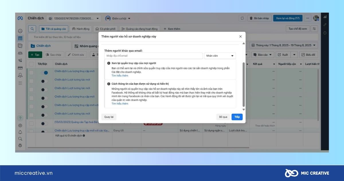 Nhập email và nhấn tiếp