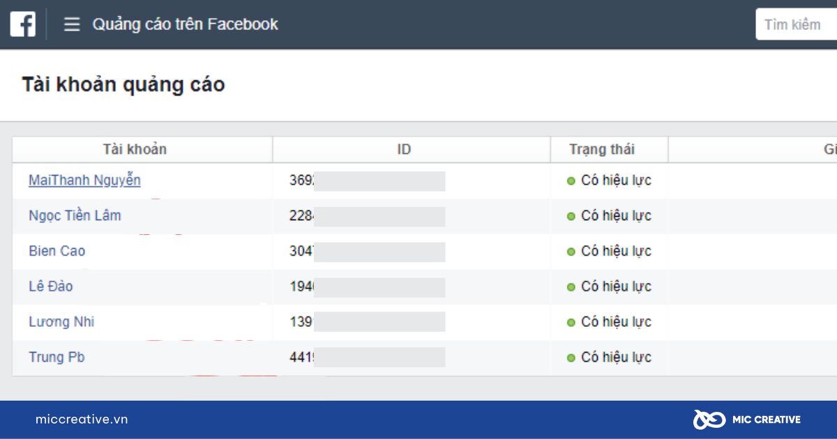 Tài khoản quảng cáo - VIA