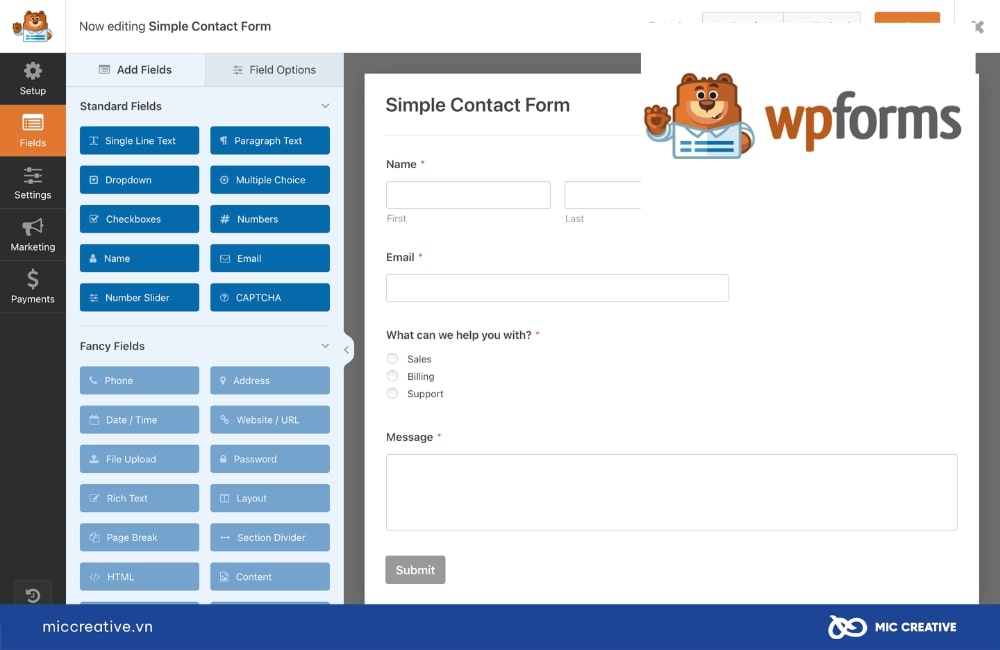 Giao diện chính của WPForms