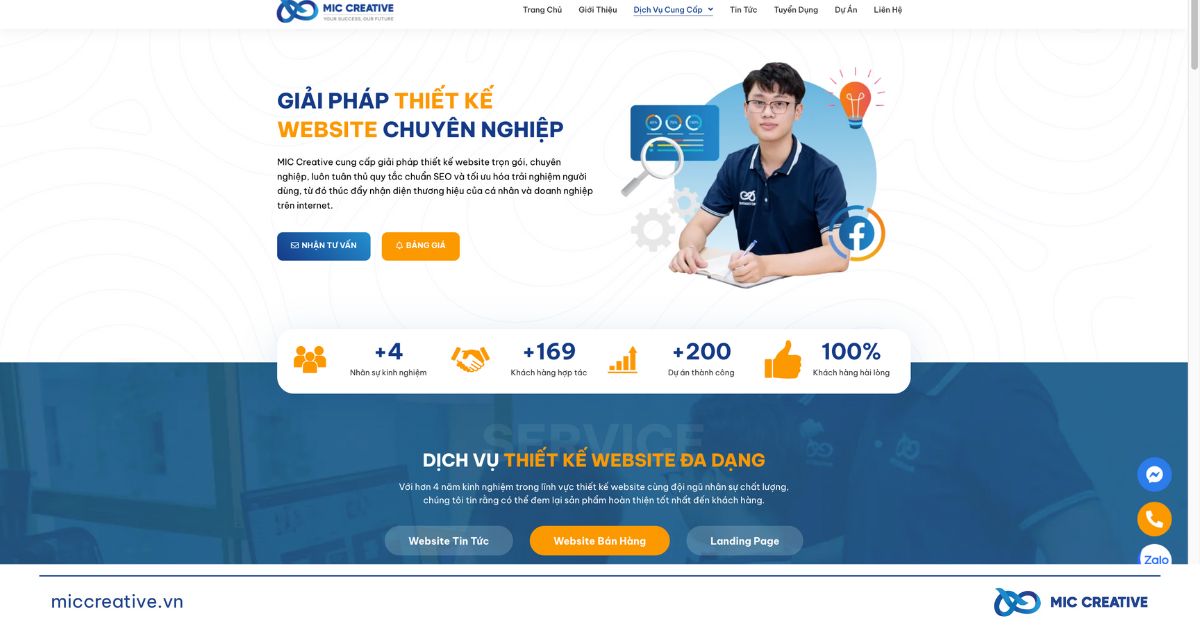 Dịch vụ tạo trang web công ty tại MIC Creative