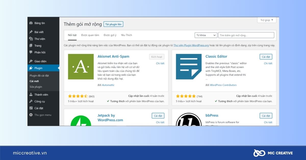 Cài đặt các plugin cho website WordPress