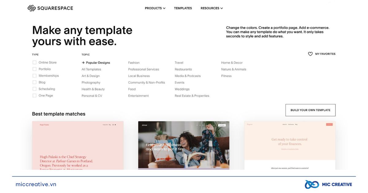 Nền tảng thiết kế website bán hàng Squarespace