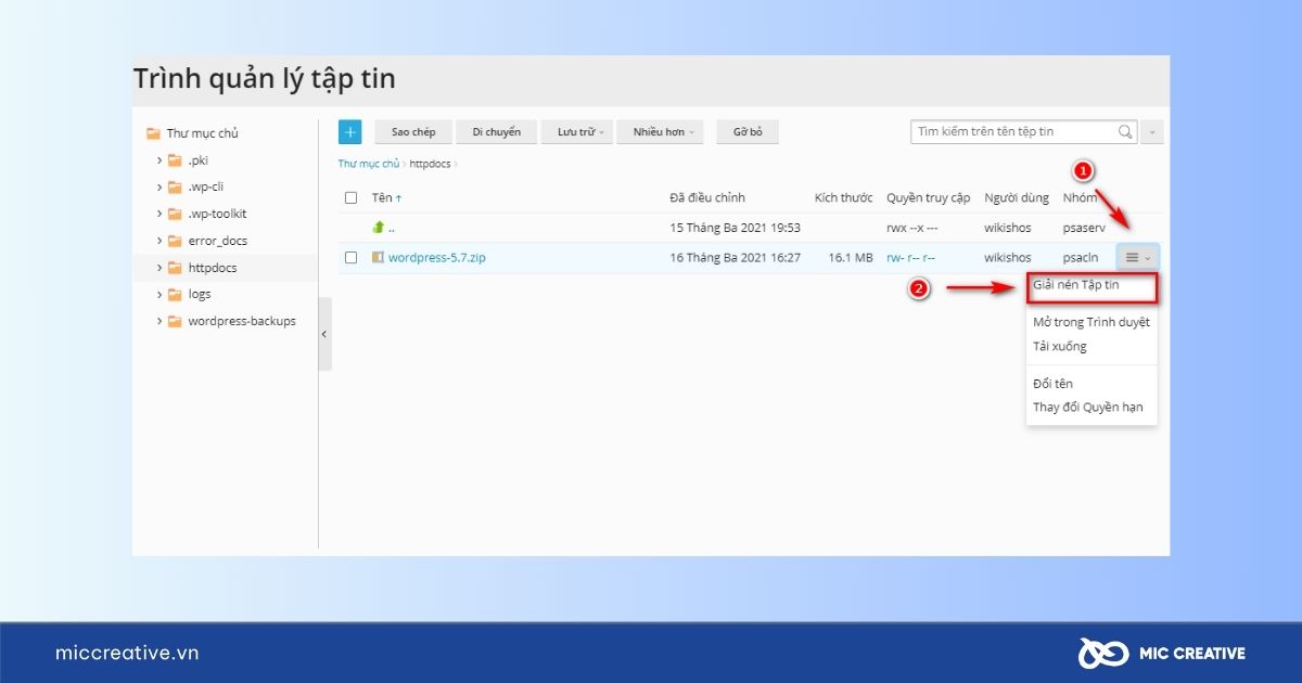 Upload lên server và giải nén