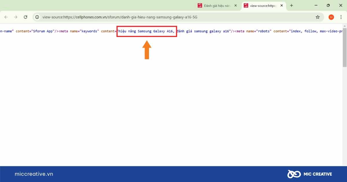 Tra cứu thông tin từ khóa Meta trong View Page Source