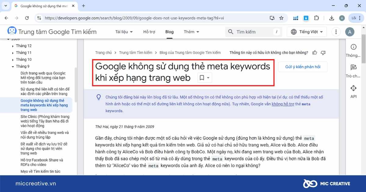 Thông báo chính thức của Google về việc không đánh giá thứ hạng website dựa vào Meta Keywords