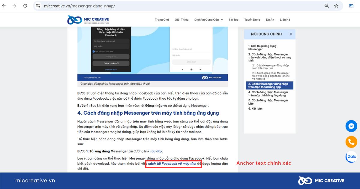 Exact match anchor text "cách tải Facebook về máy tính"