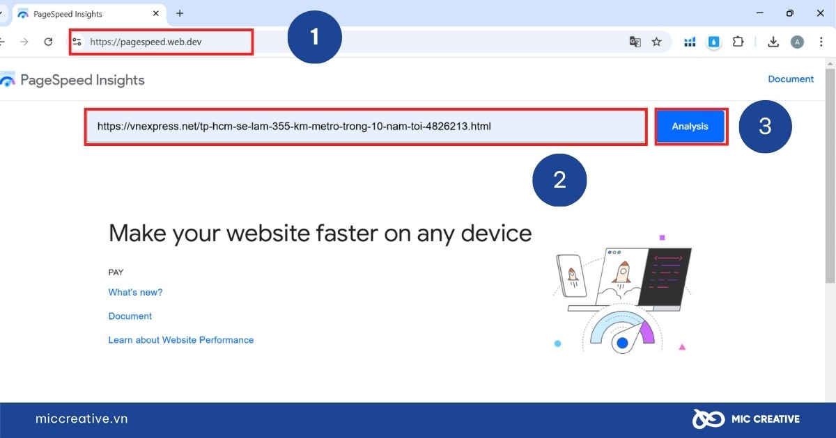 Các bước kiểm tra Core Web Vitals bằng Google PageSpeed Insights