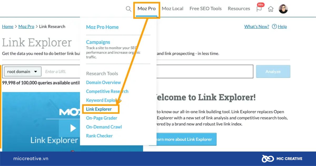 Chọn Link Explorer