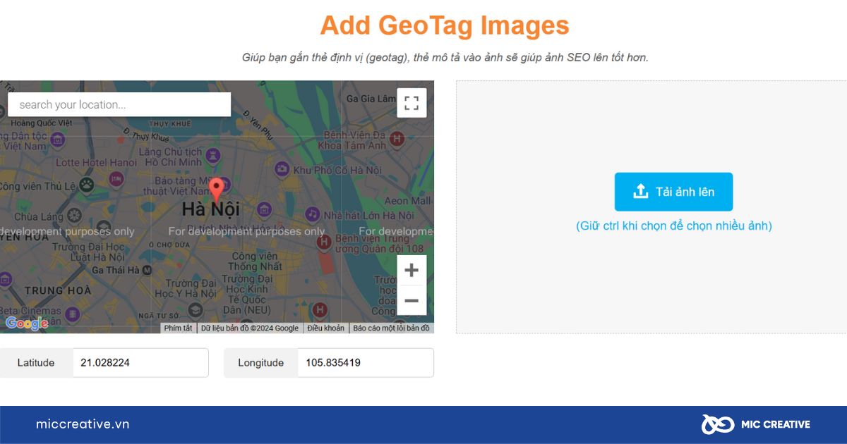 Tải ảnh lên và nhập vị trí thông tin vào công cụ trực tuyến