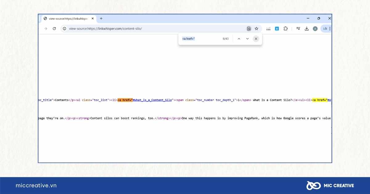 Kiểm tra liên kết nội bộ trong View Page Source