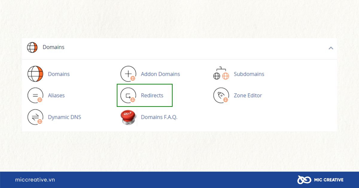 Mở mục Redirects trong Cpanel
