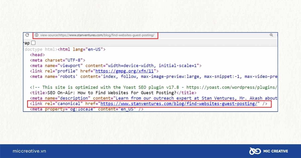 Mã thẻ Canonical trong trang nguồn