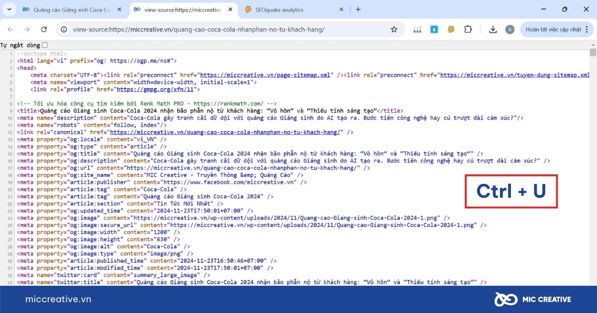 Truy cập trang View Page Source