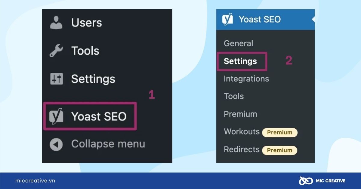 Vào Yoast SEO và chọn mục Settings