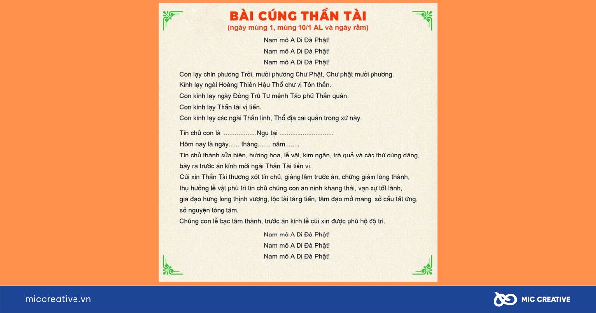 Văn khấn cúng Thần Tài 