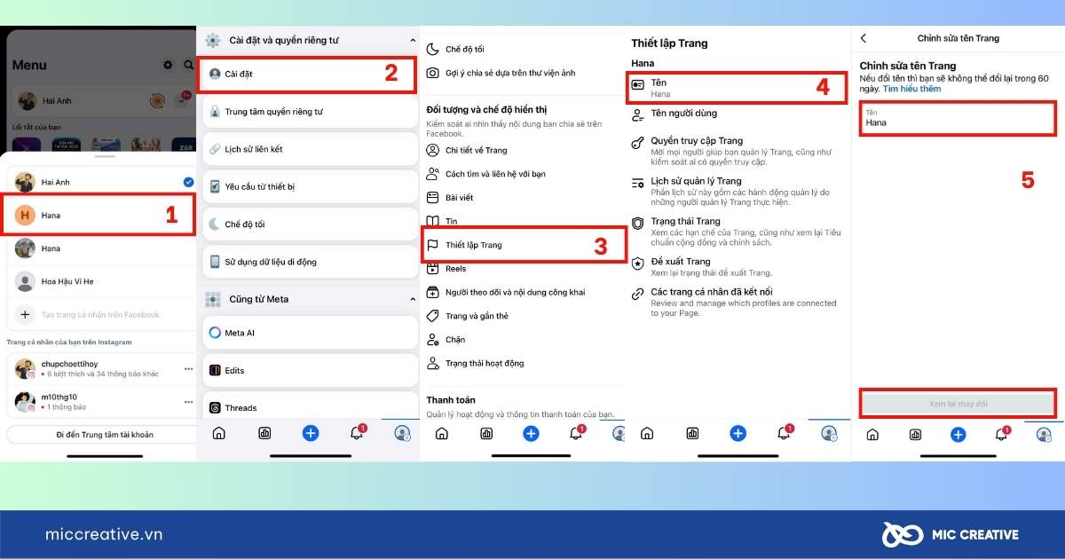 đổi tên trang facebook