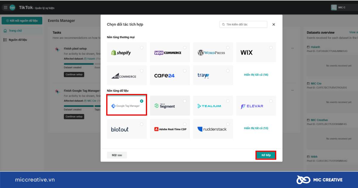 Chọn đối tác Google Tag Manager