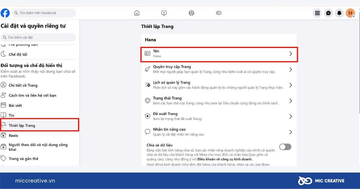 đổi tên trang facebook