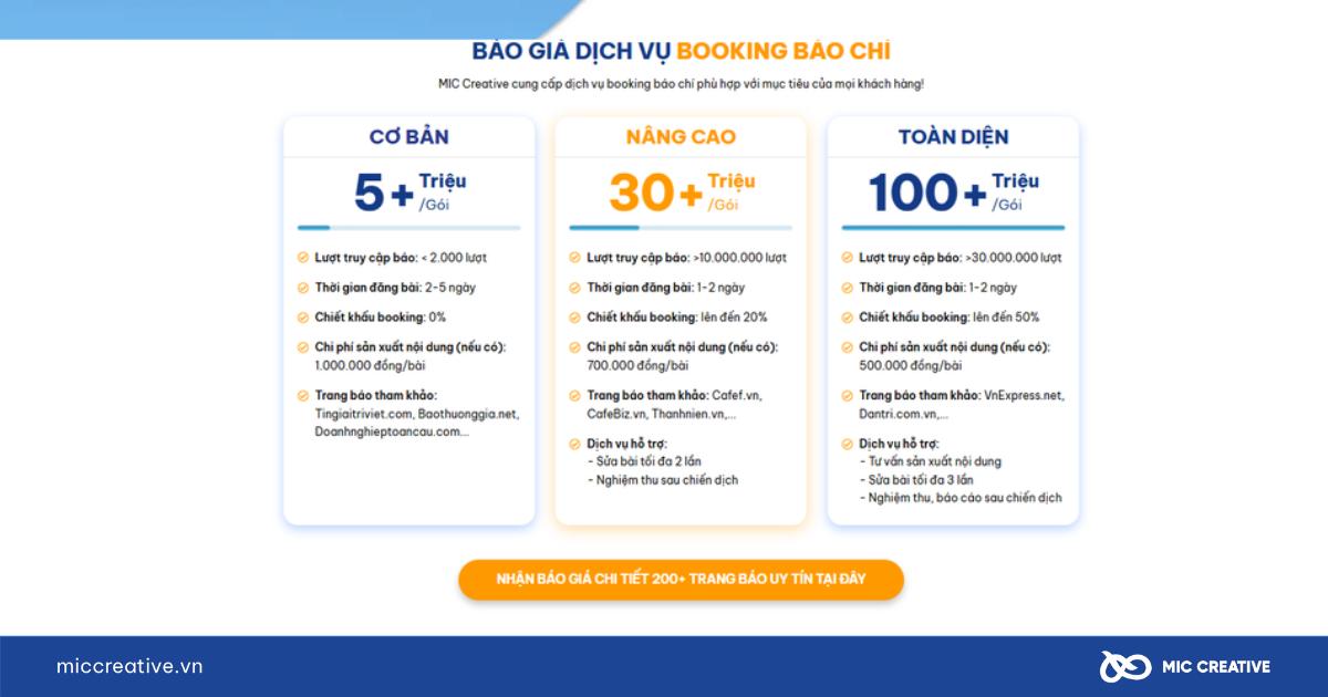 Giá booking báo chí tại MIC Creative