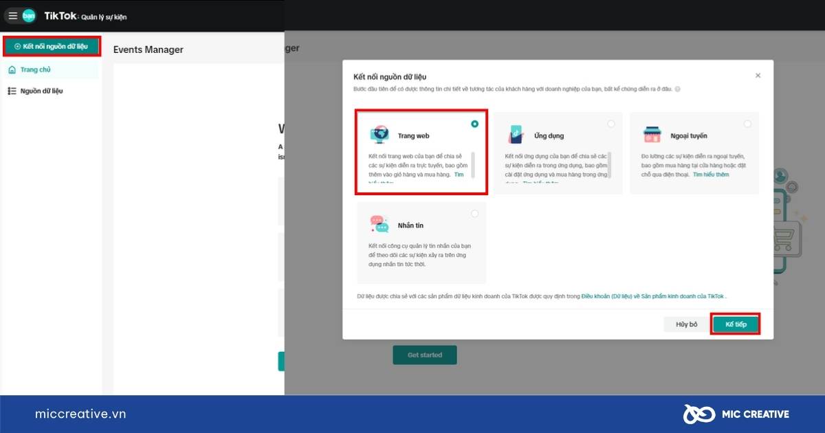 Khởi tạo sự kiện web