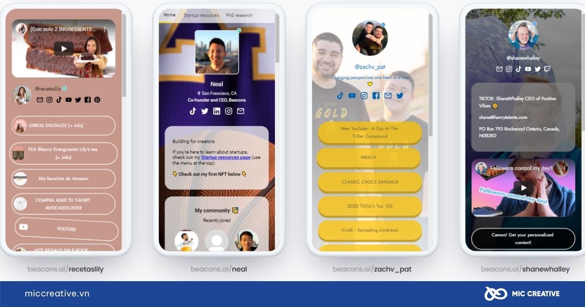 Sử dụng Linktree, Beacons để để quản lý và gắn nhiều link