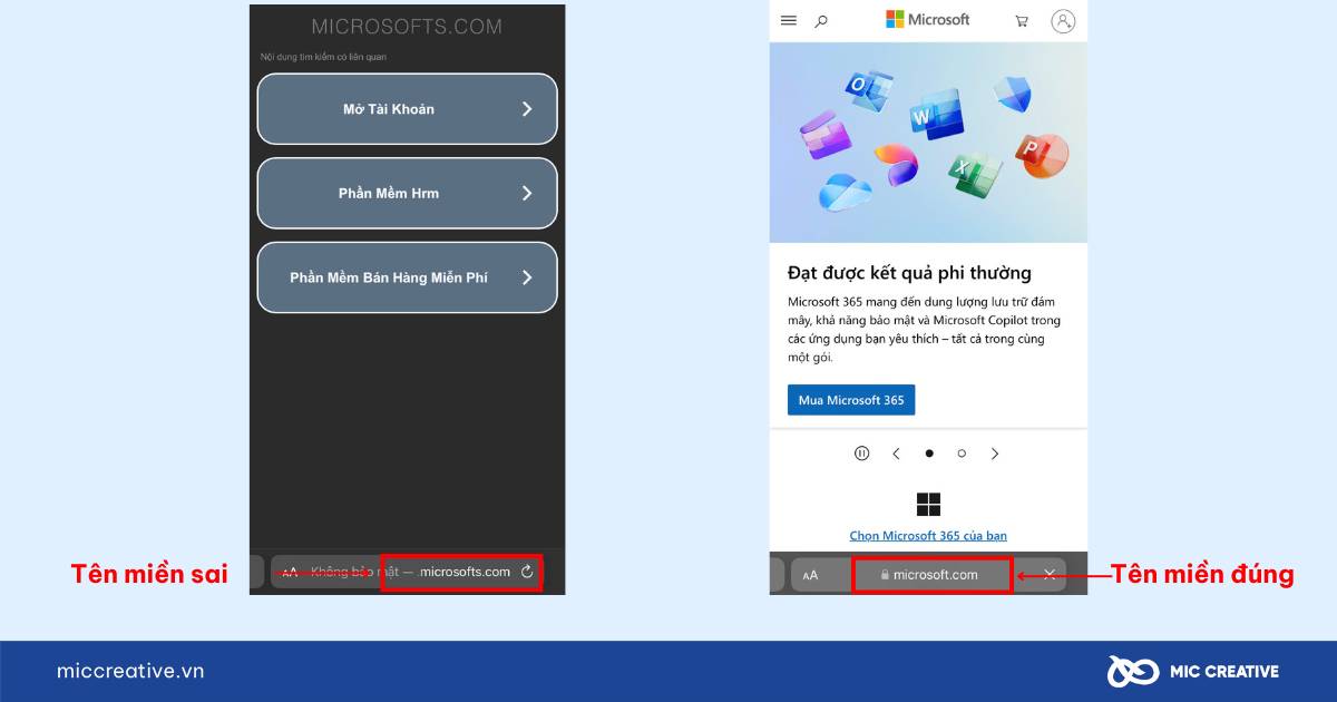 Tên miền sai và tên miền đúng của Microsoft Office
