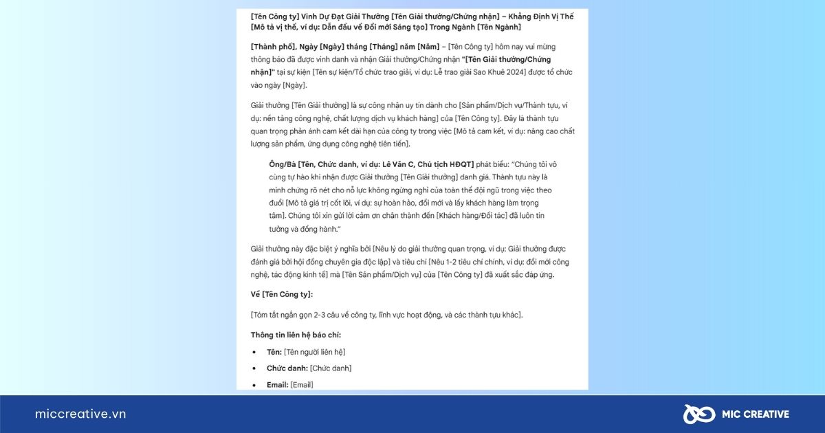 Mẫu thông cáo báo chí 