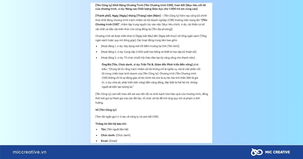 Mẫu thông cáo báo chí 