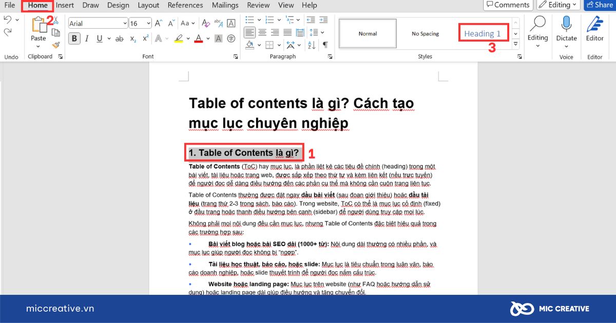 Áp dụng heading trong Microsoft Word