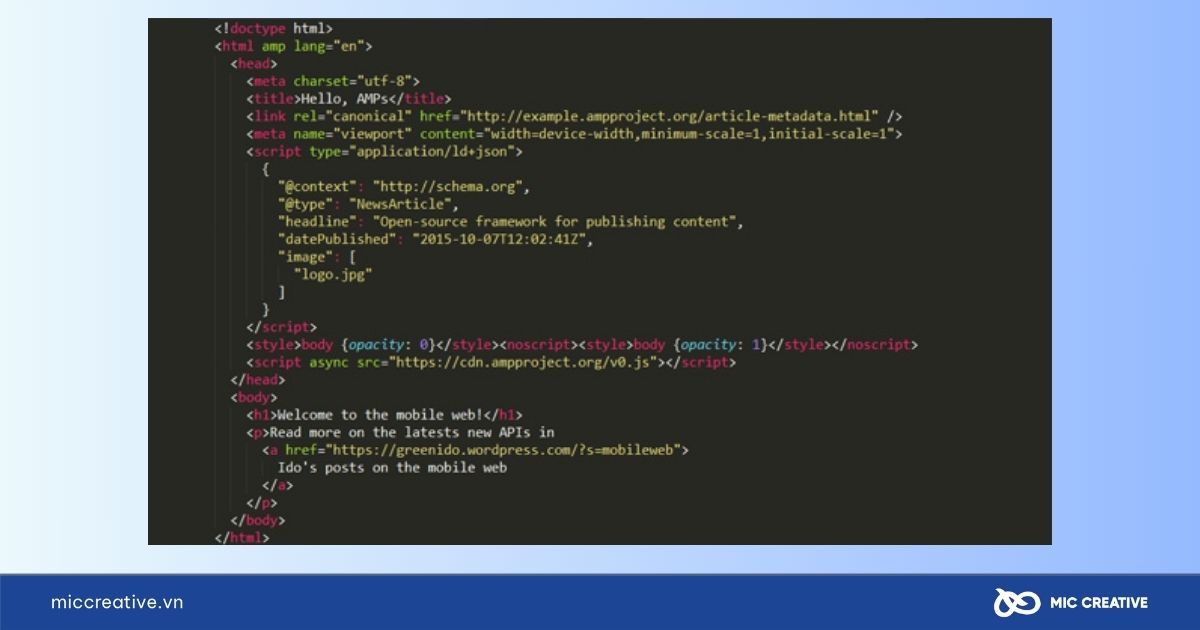 Cấu trúc mẫu html của một website AMP